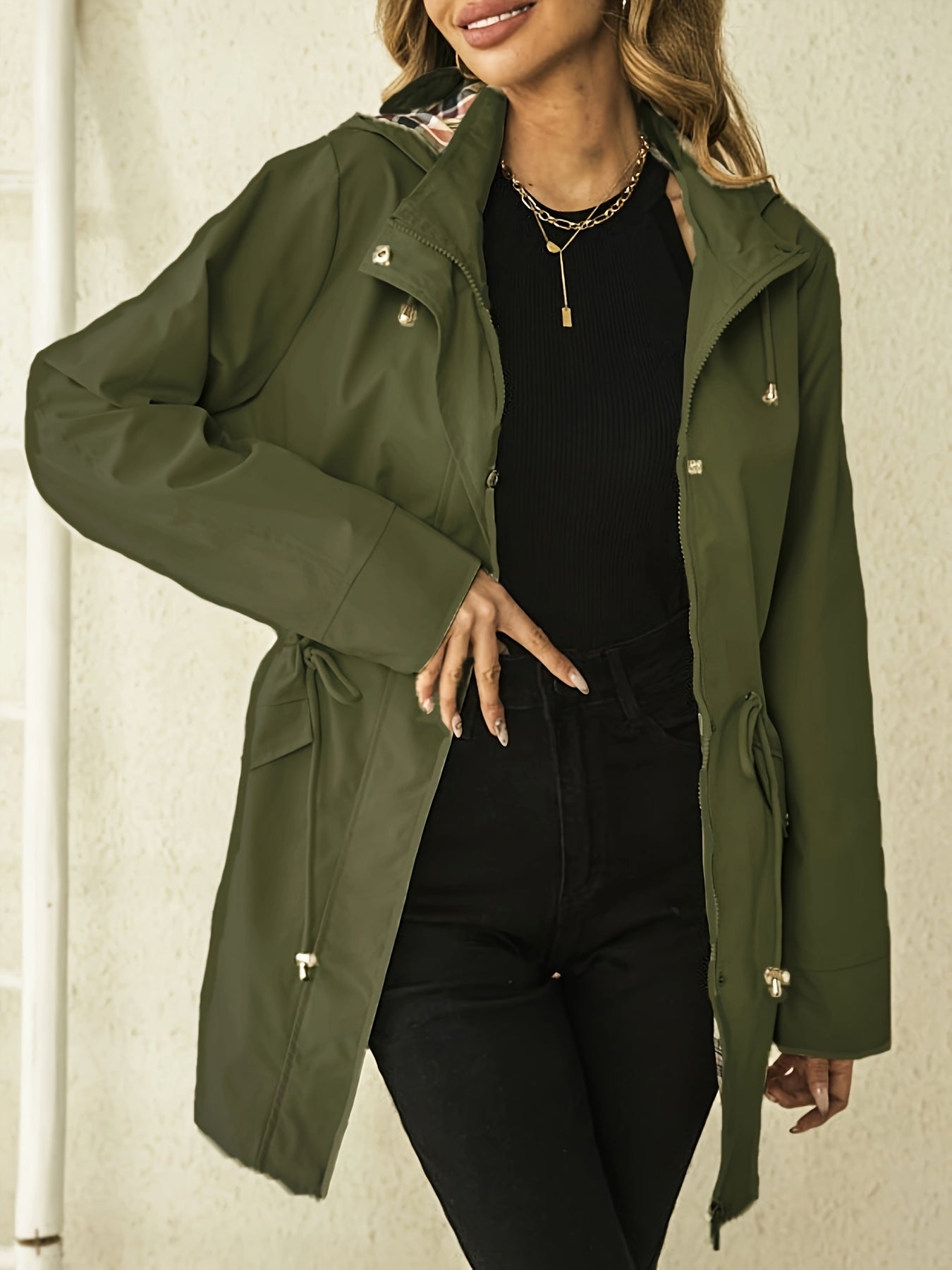 Charlie Chic Drawstring Hooded Jacket