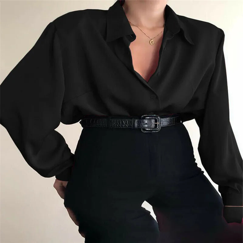 Bella Button Blouses Turn Down Collar Shirt