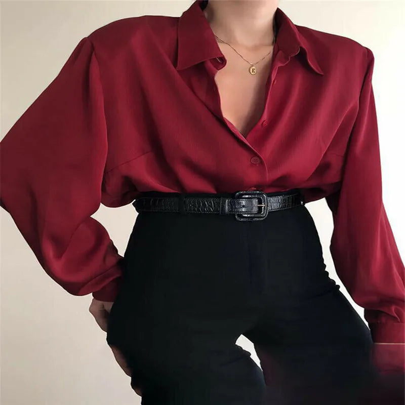 Bella Button Blouses Turn Down Collar Shirt