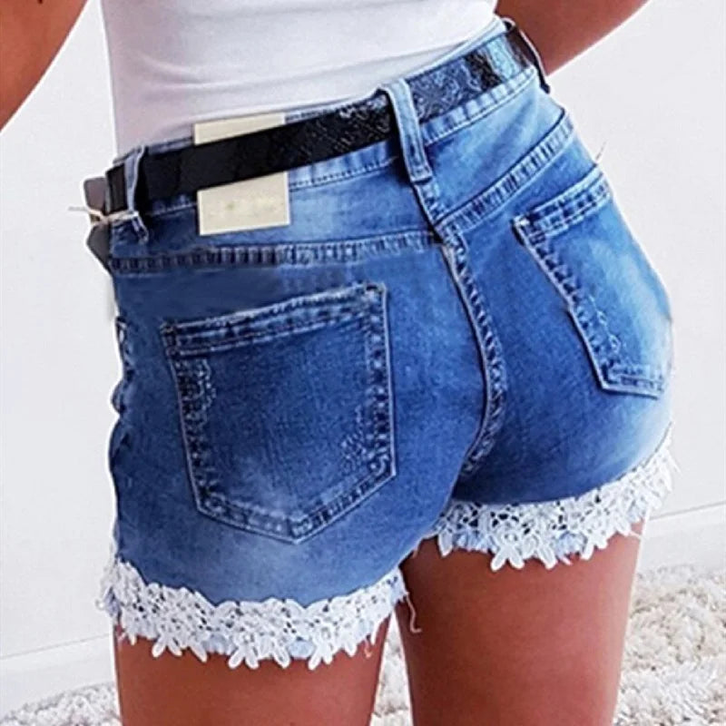 Emma Denim Shorts Stretch Lace Stitching Jeans Shorts