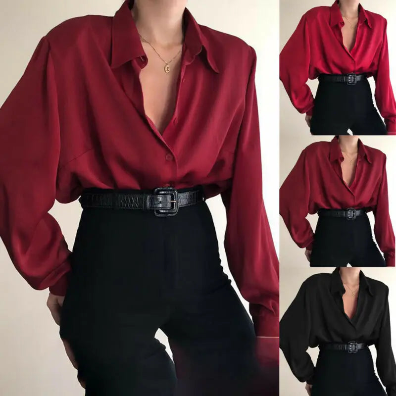 Bella Button Blouses Turn Down Collar Shirt