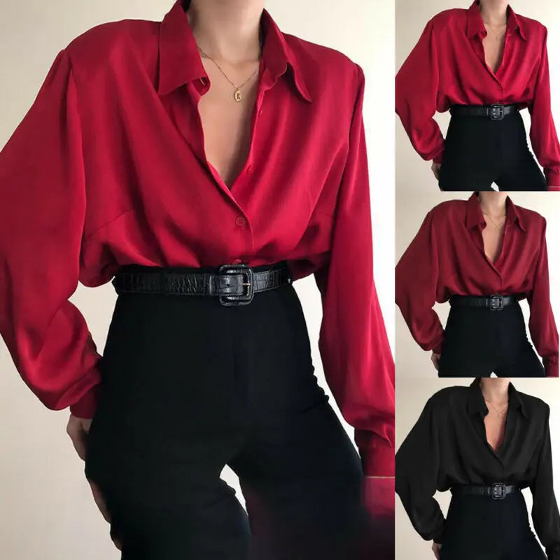 Bella Button Blouses Turn Down Collar Shirt