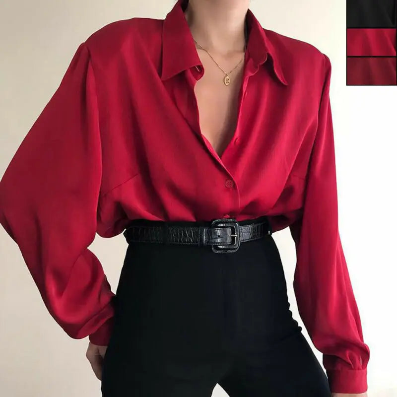 Bella Button Blouses Turn Down Collar Shirt