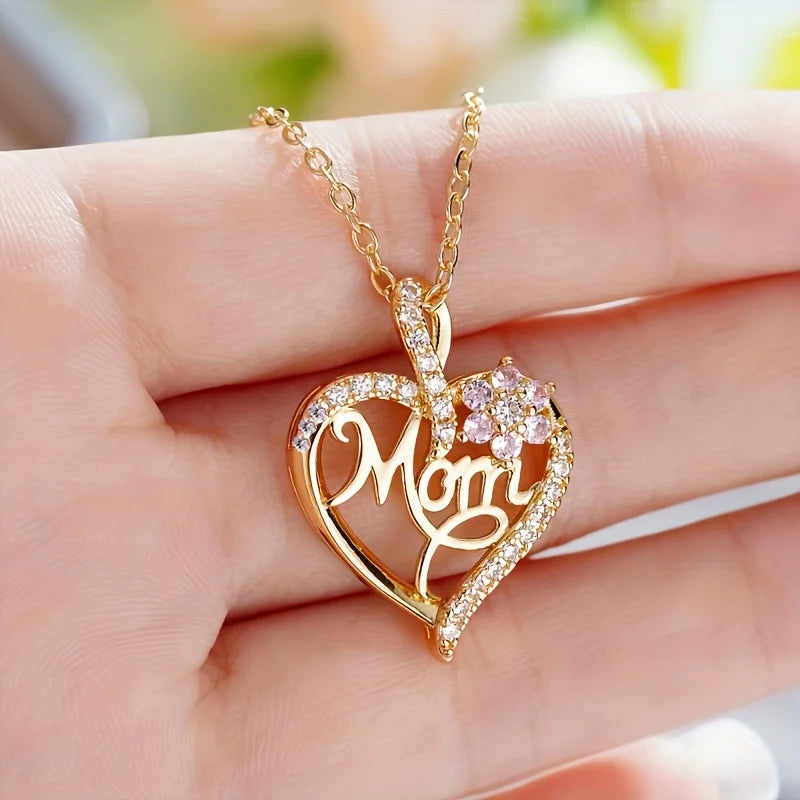 Mary Mom Heart Pendant Necklace With Rose Gift Box