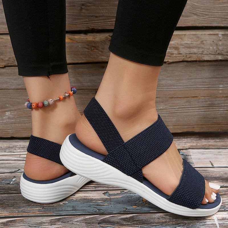 Kerry Knit Elastic Cloth Wedge Sandals