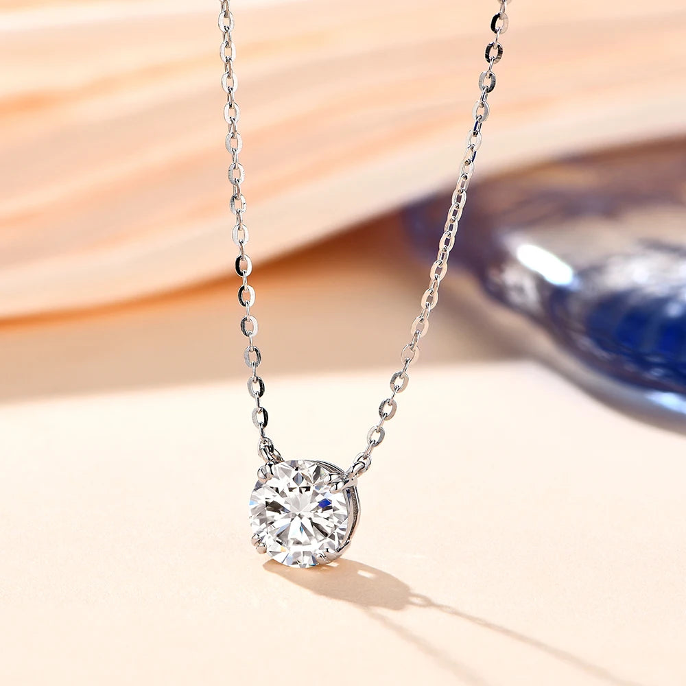 Moissanite Diamond 6.5mm 1CT Necklace Pendant 925 Silver Necklace