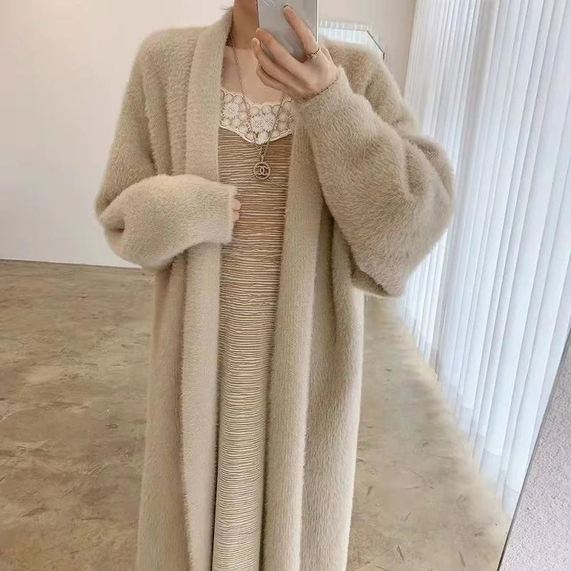 Lidia Long Cardigan Knitted fluffy long sleeve Cashmere Sweater