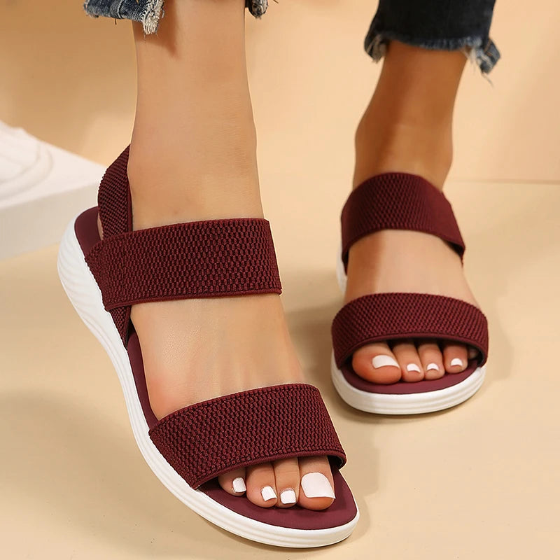 Kerry Knit Elastic Cloth Wedge Sandals