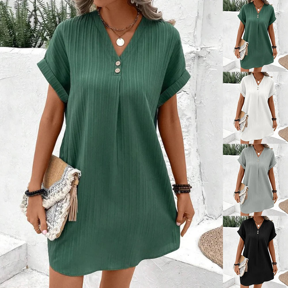 Lisa  Loose V Neck Short Sleeve T-Shirt Dress