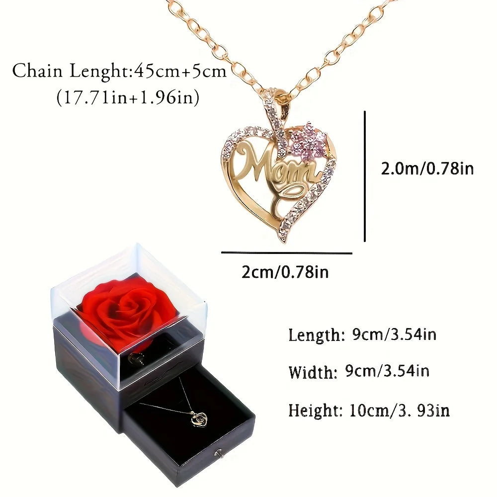 Mary Mom Heart Pendant Necklace With Rose Gift Box