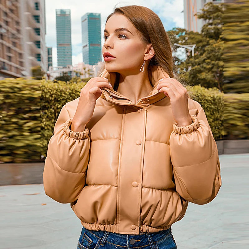 Penny Warm Winter Coat Thick PU Leather Jacket