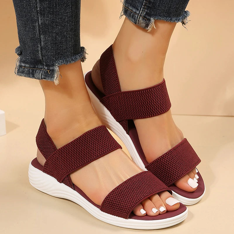 Kerry Knit Elastic Cloth Wedge Sandals