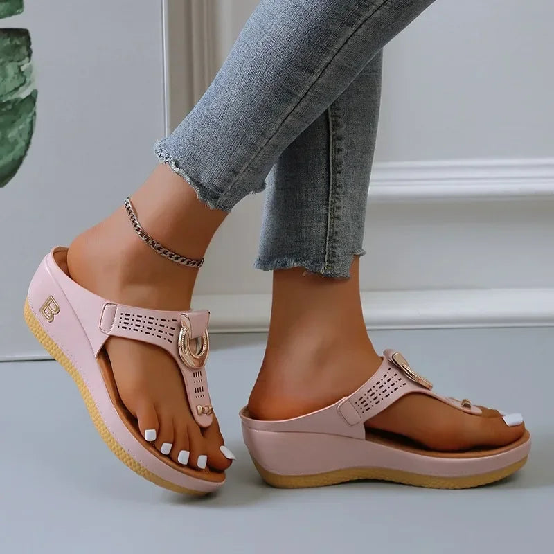 Reyna Round Toe Thick Sole Wedge Flip Flops