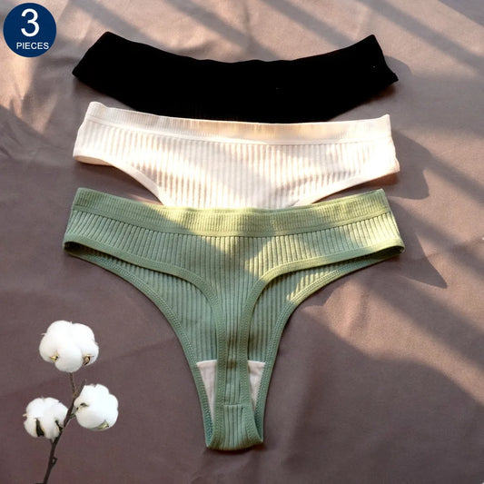 Sarah Seamless Ribbed Cotton Thong 3 Pcs