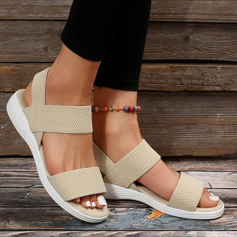 Kerry Knit Elastic Cloth Wedge Sandals