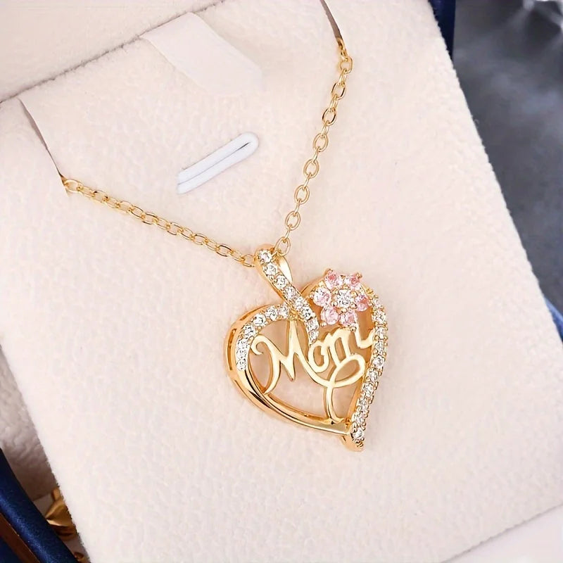 Mary Mom Heart Pendant Necklace With Rose Gift Box