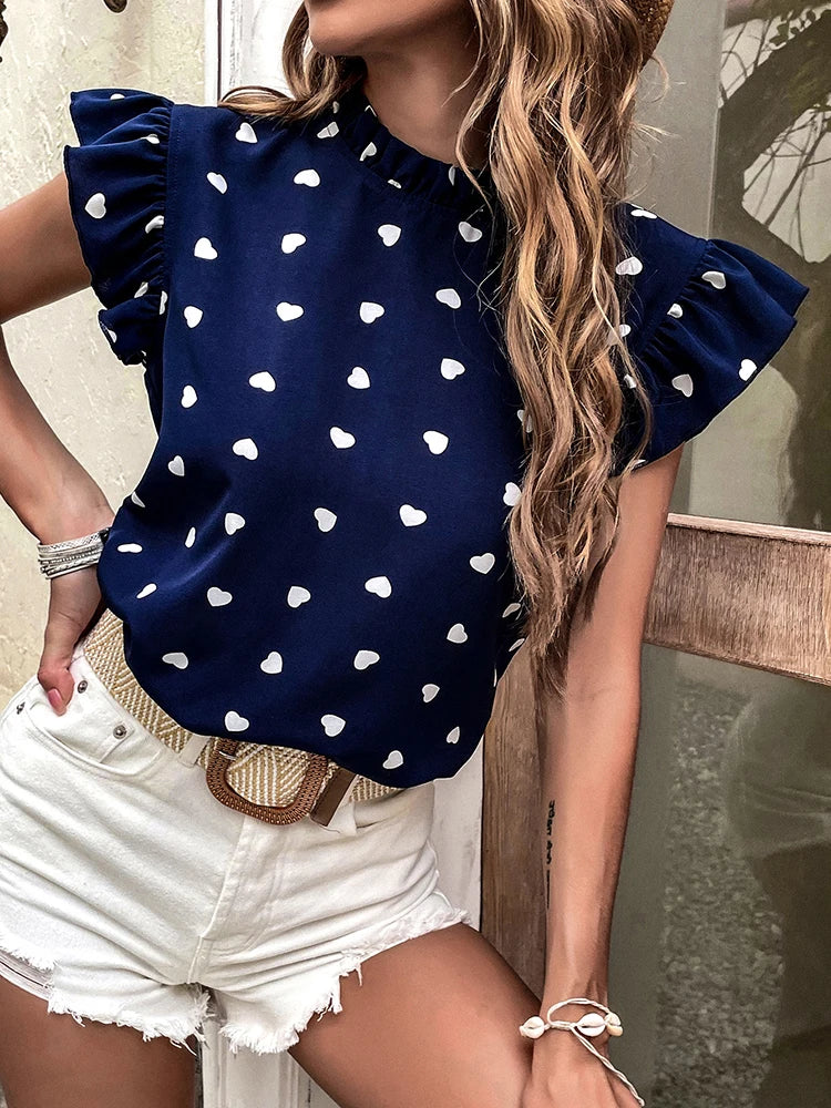 Hayley Ruffle Short Sleeve Blouses