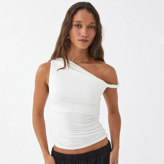 Trisha Tank Top Off Shoulder Side Ruched Crop Top