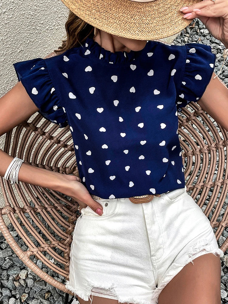 Hayley Ruffle Short Sleeve Blouses