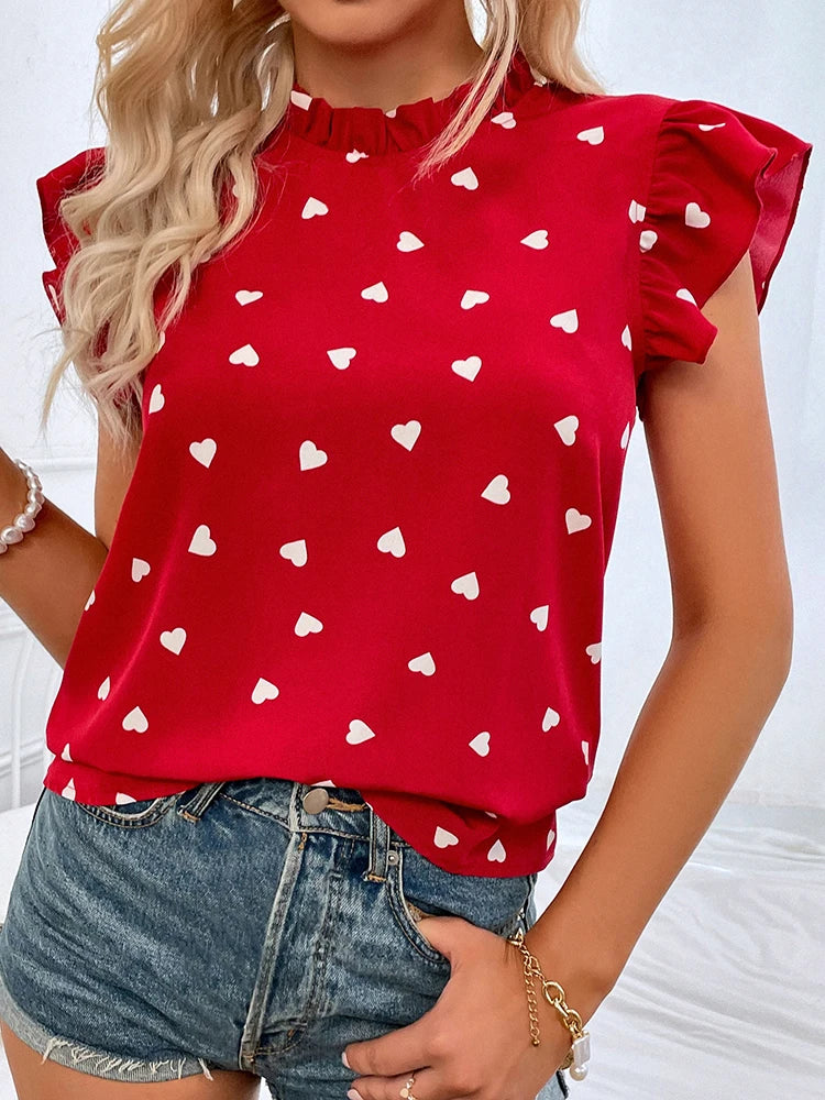 Hayley Ruffle Short Sleeve Blouses