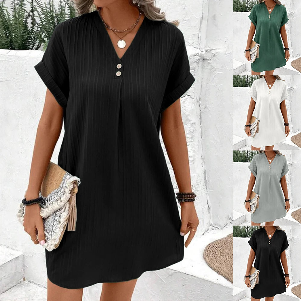 Lisa  Loose V Neck Short Sleeve T-Shirt Dress