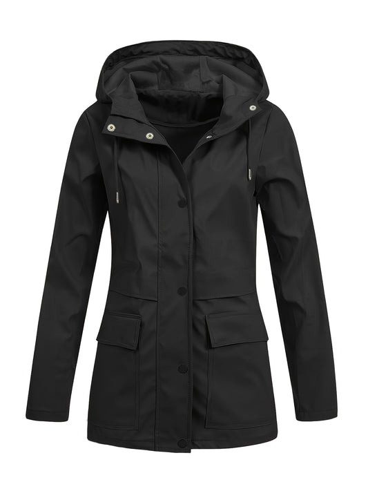 Rhiannon Raincoat Jacket - Waterproof, Lightweight, Thin, Long-Sleeved, Hooded, Zipper Closure -